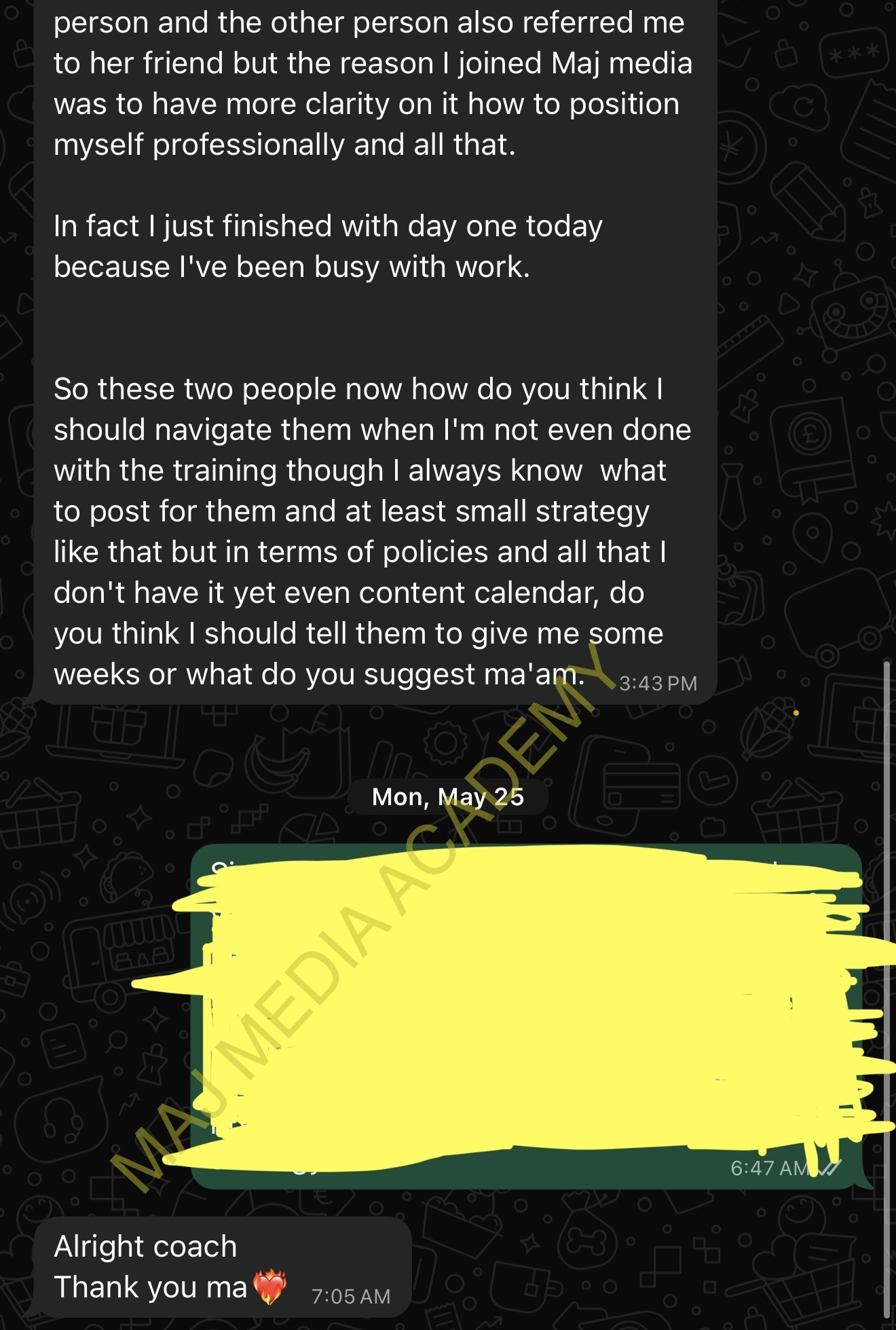Mentorship guidance on client management